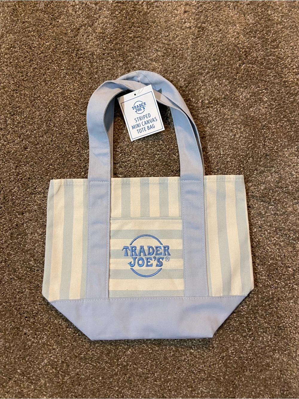 Trader Joe's Striped Mini Tote Bag- sky blue